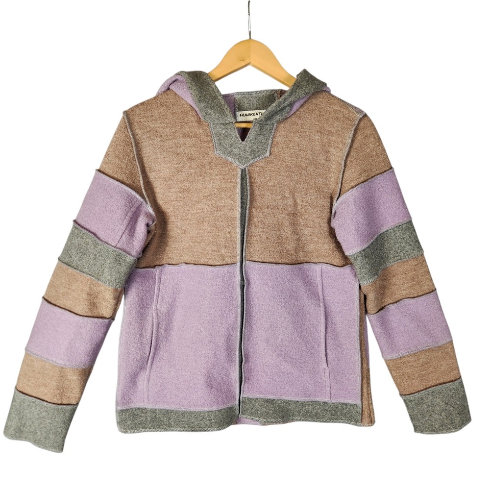 Frankenthreads Patchwork Wool Hoodie Sweater Women's Small Multi-Color Upcycled